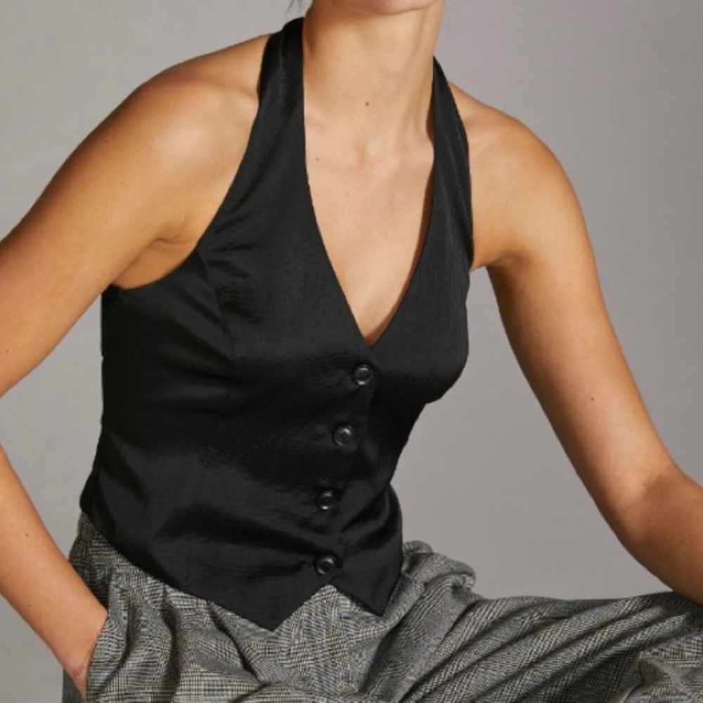 Anthropologie x Current Air SLEEK HALTER VEST Top in Black Size S
